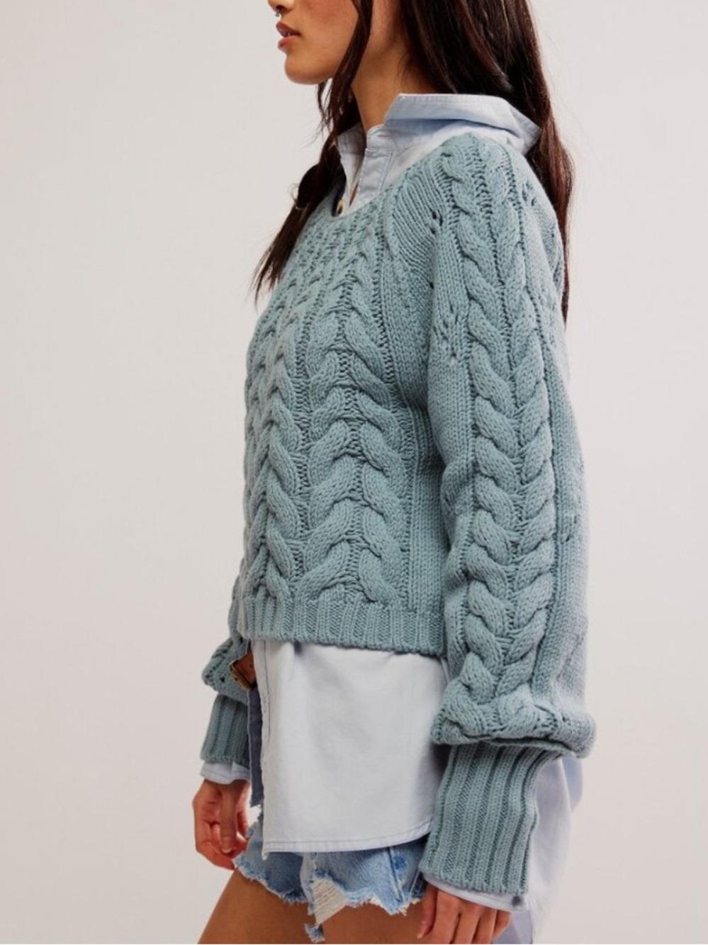 NWT FREE PEOPLE Sandre Pullover Ancient Turquoise SZ: L - Picture 3 of 9